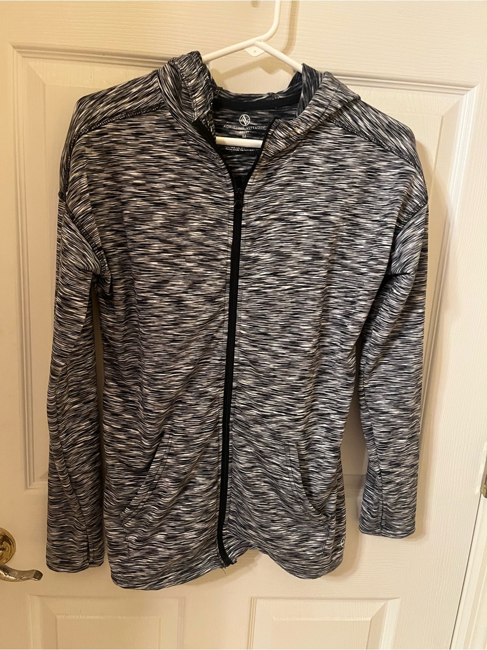 Women’s Adrienne Vittadini Black White Hoodie Zip Up Activewear Jacket Mediu